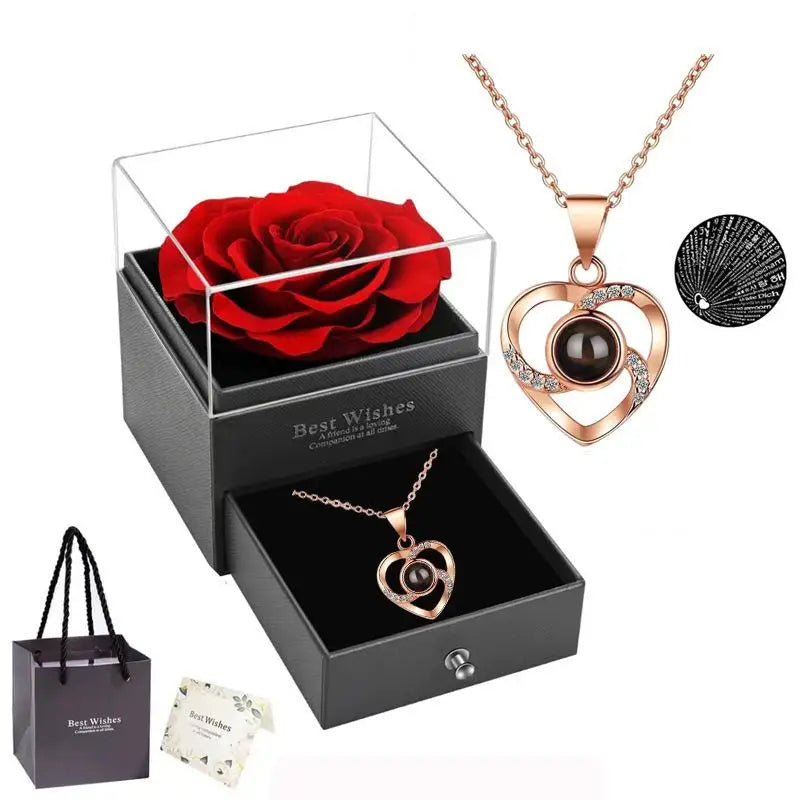 Red Rose Heart Necklace & Gift Box