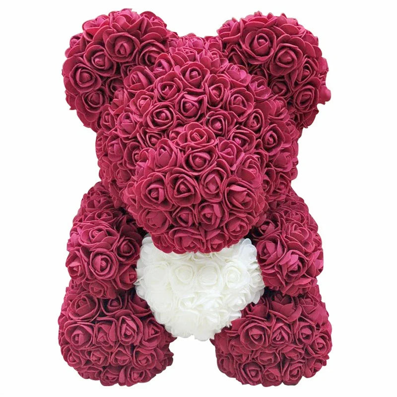 40cm PE Rose Teddy Bear – Artificial Flower Gift