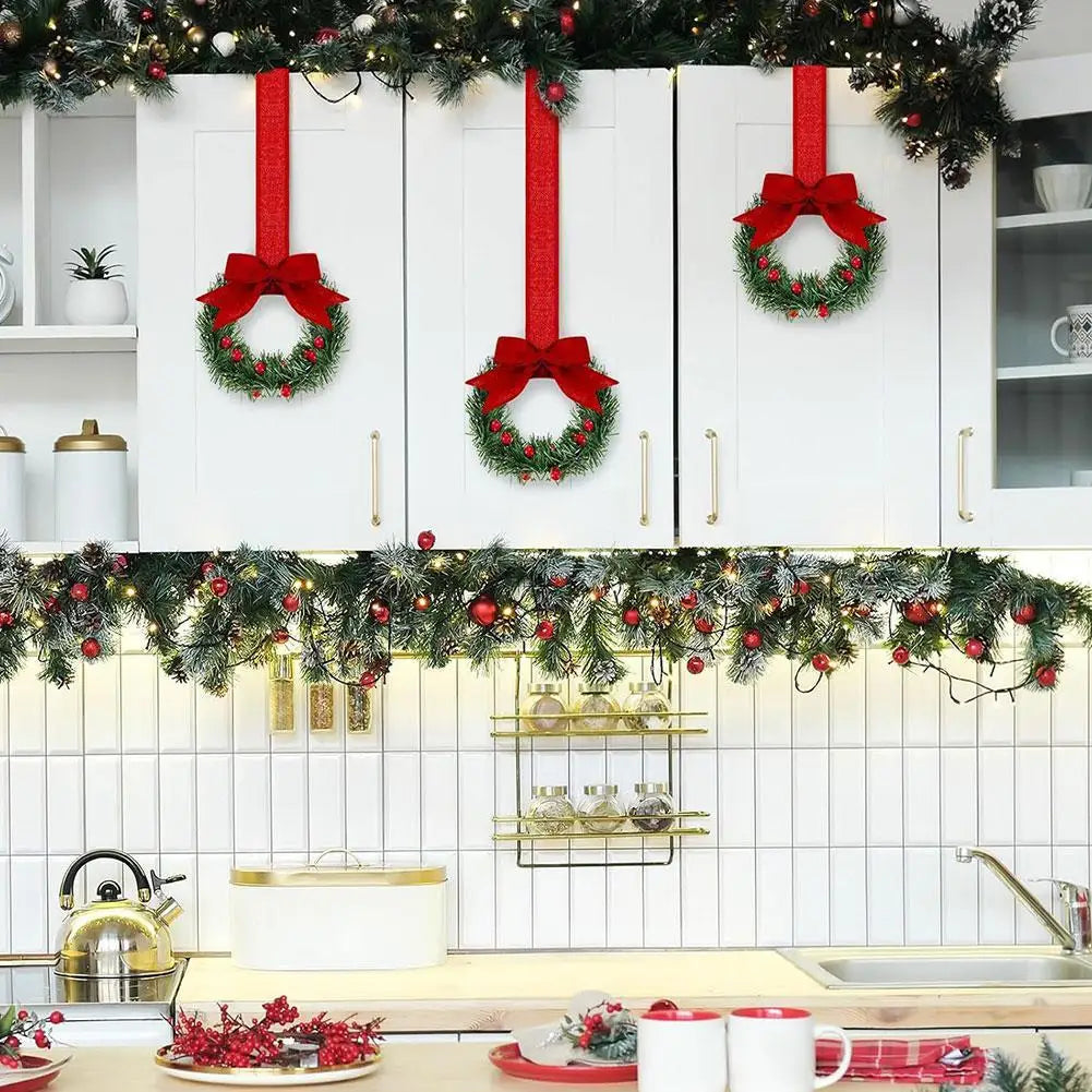 Christmas Cabinet Wreath with Red Bow