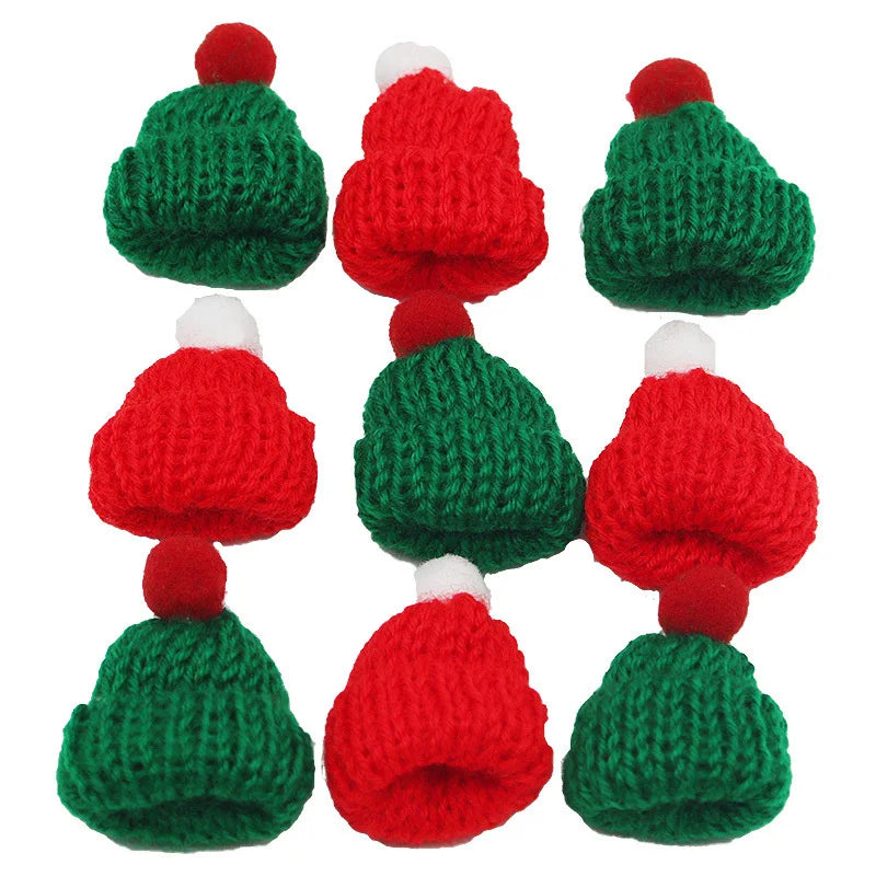 Mini Knitted Christmas Hat Pendants (10 Pieces)