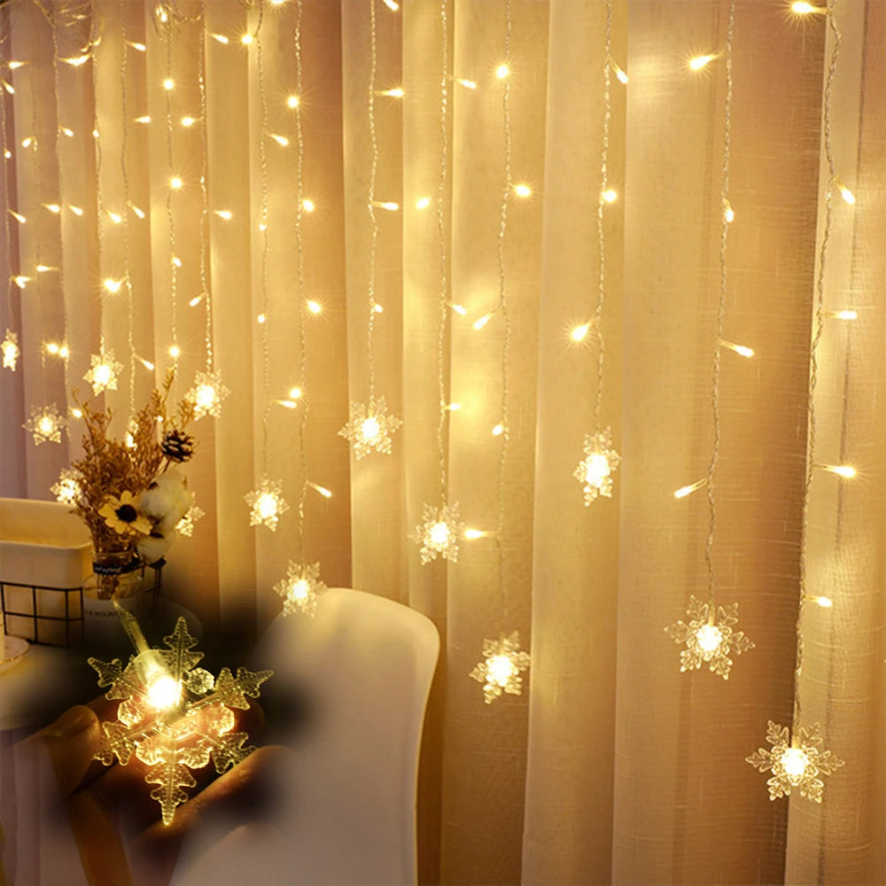 3.2M LED Christmas Curtain String Lights - Stars, Deer & Bells