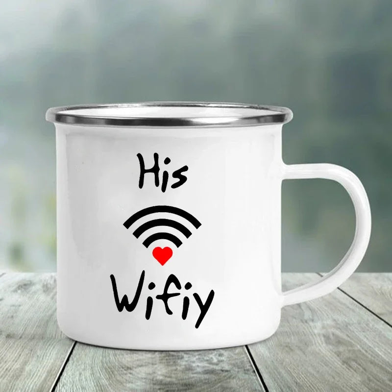 Vintage Enamel Couple Mugs – His WiFi & Her Hubby