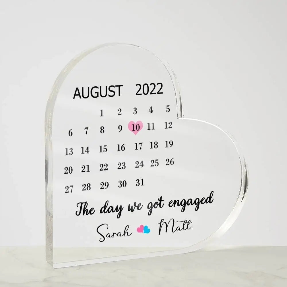 Calendar Couple Acrylic Heart Plaque