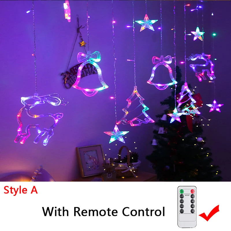 3.2M LED Christmas Curtain String Lights - Stars, Deer & Bells