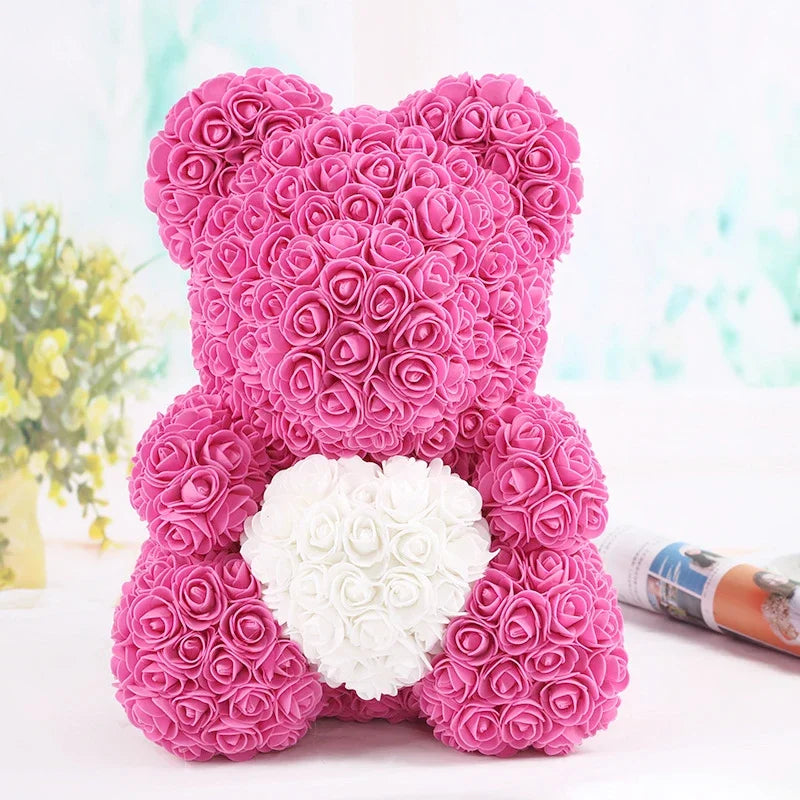 40cm PE Rose Teddy Bear – Artificial Flower Gift