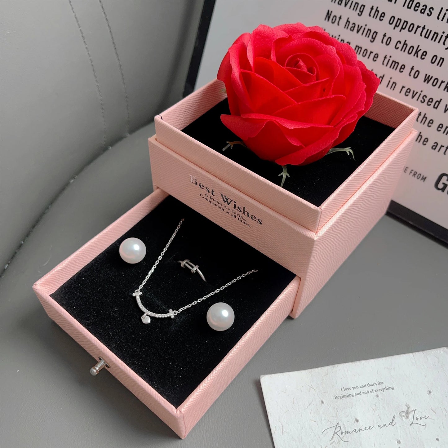 Valentine’s Sparkling Heart Necklace & Luxurious Rose Gift Box