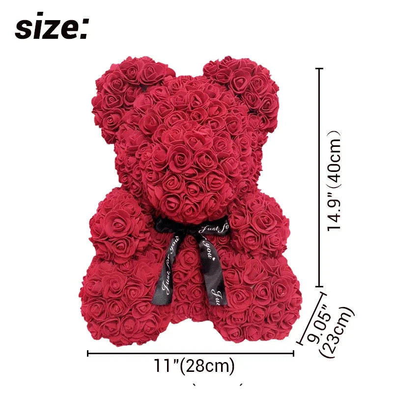 40cm PE Rose Teddy Bear – Artificial Flower Gift