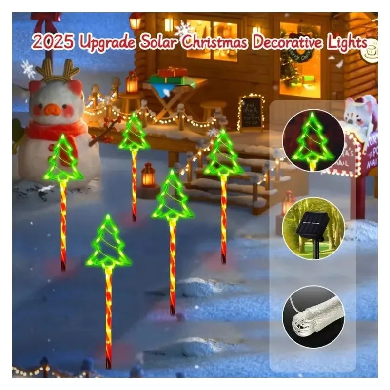 Solar LED Christmas Tree Ground Lamp - Snowman & Santa Design | 5pcs