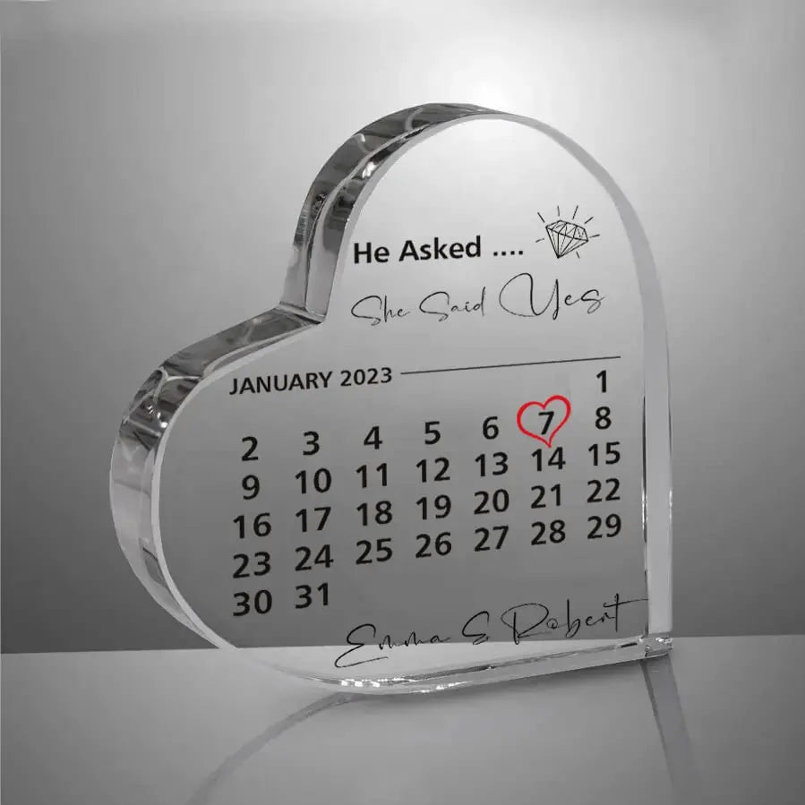 Calendar Couple Acrylic Heart Plaque