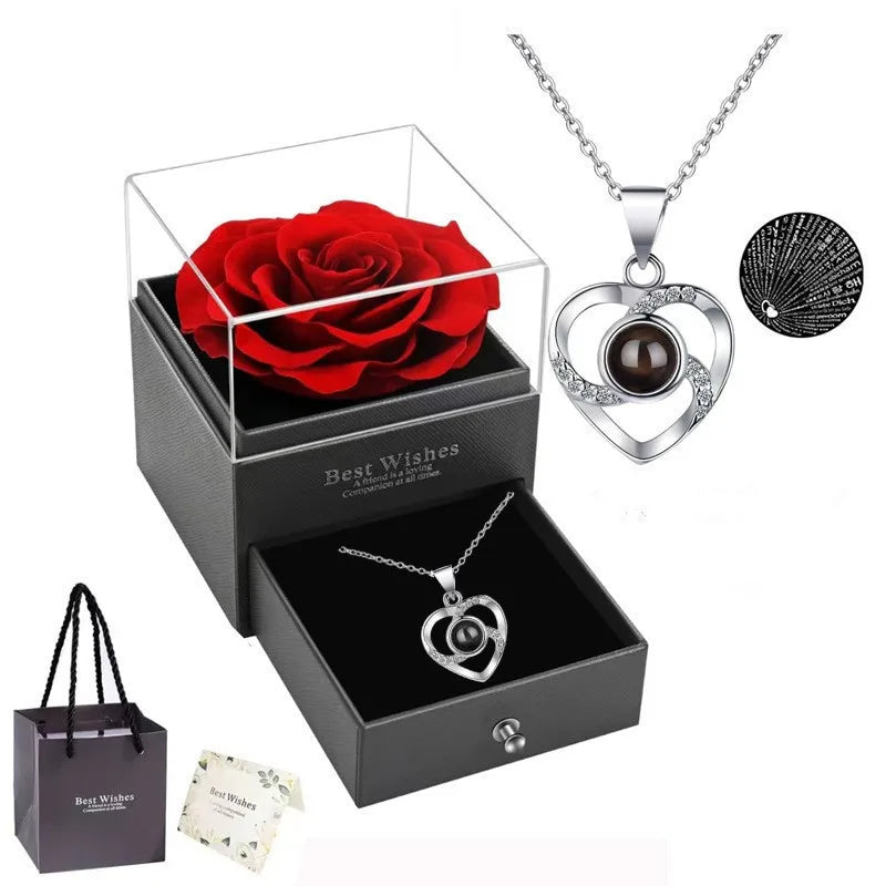 Red Rose Heart Necklace & Gift Box