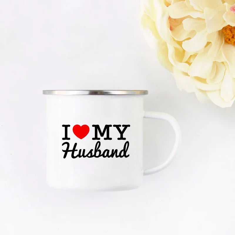 Husband and Wife Enamel Mug Mr and Mrs Mugs Cute Valentine's Day Gift His and Hers Lovers Camp Cup Gift for Couples