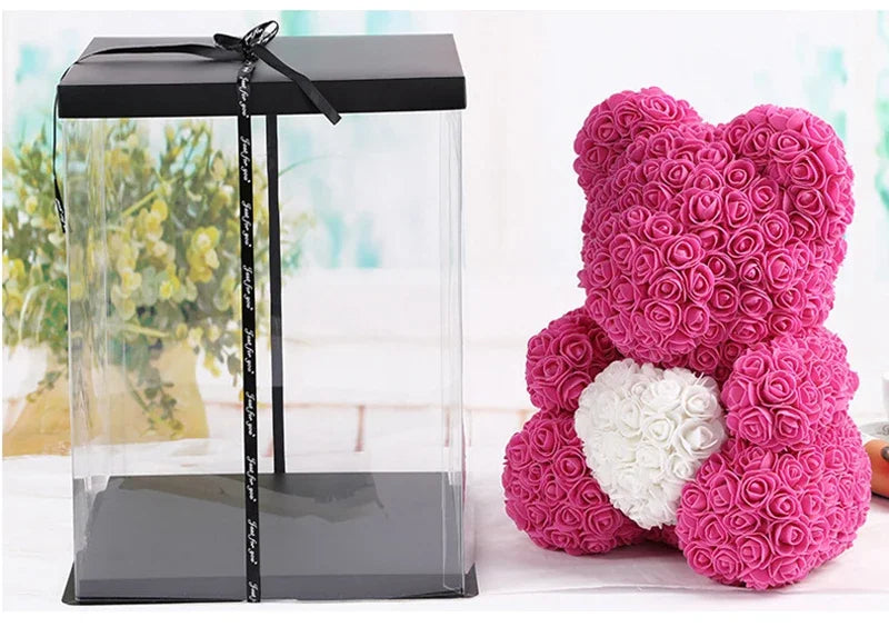 40cm PE Rose Teddy Bear – Artificial Flower Gift