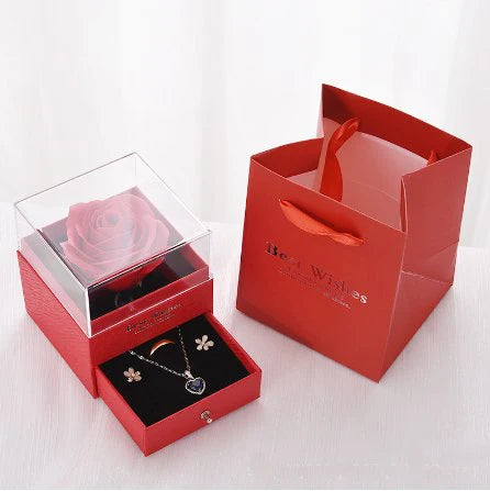 Valentine’s Sparkling Heart Necklace & Luxurious Rose Gift Box