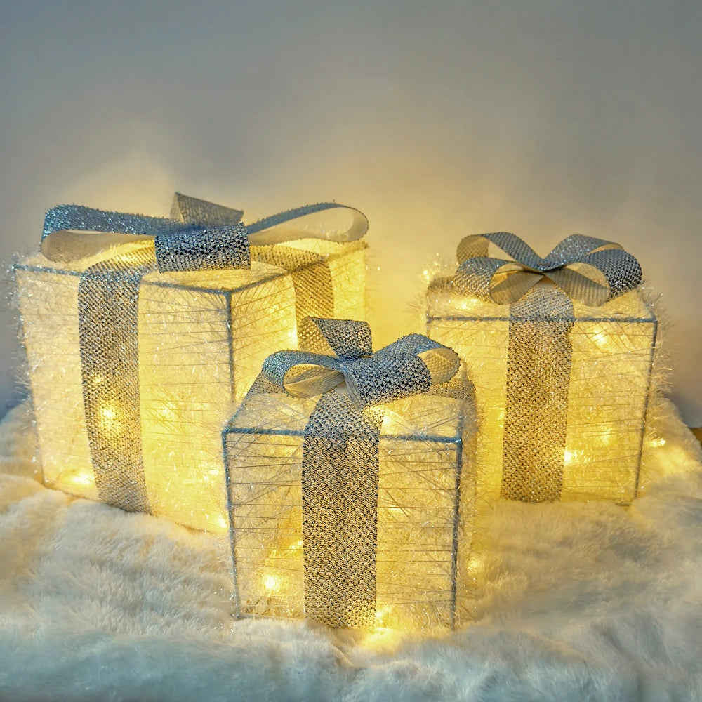 Set of 3 Lighted Christmas Gift Boxes - LED Decorations