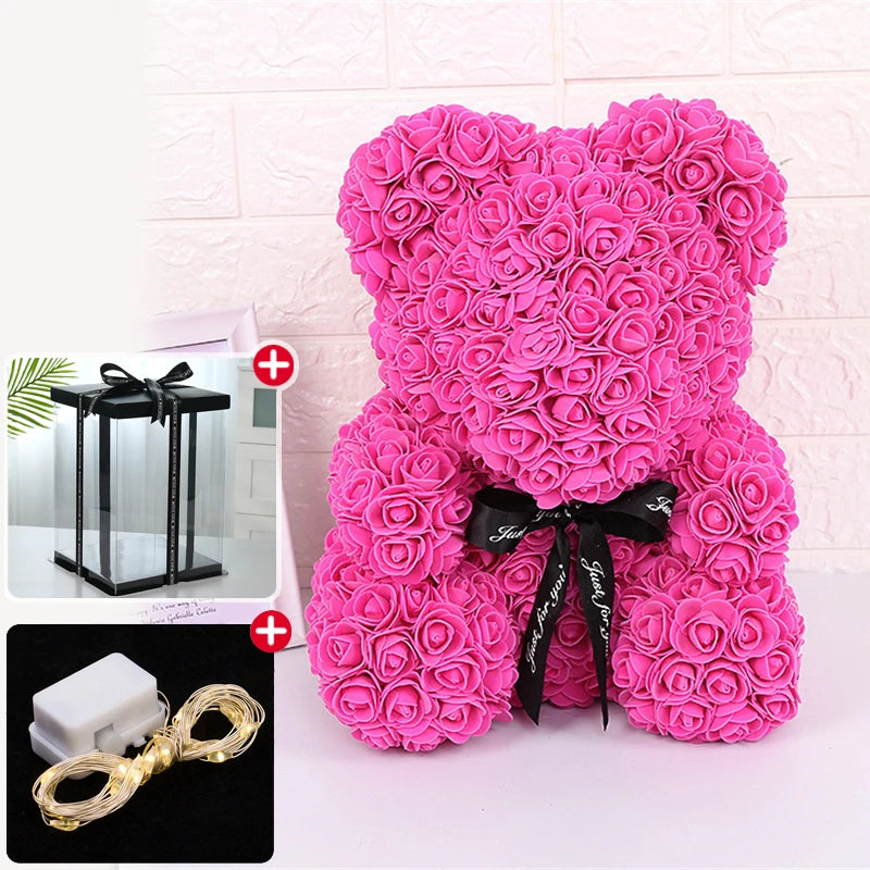 Valentine’s Day Rose Bear with Lights & Gift Box