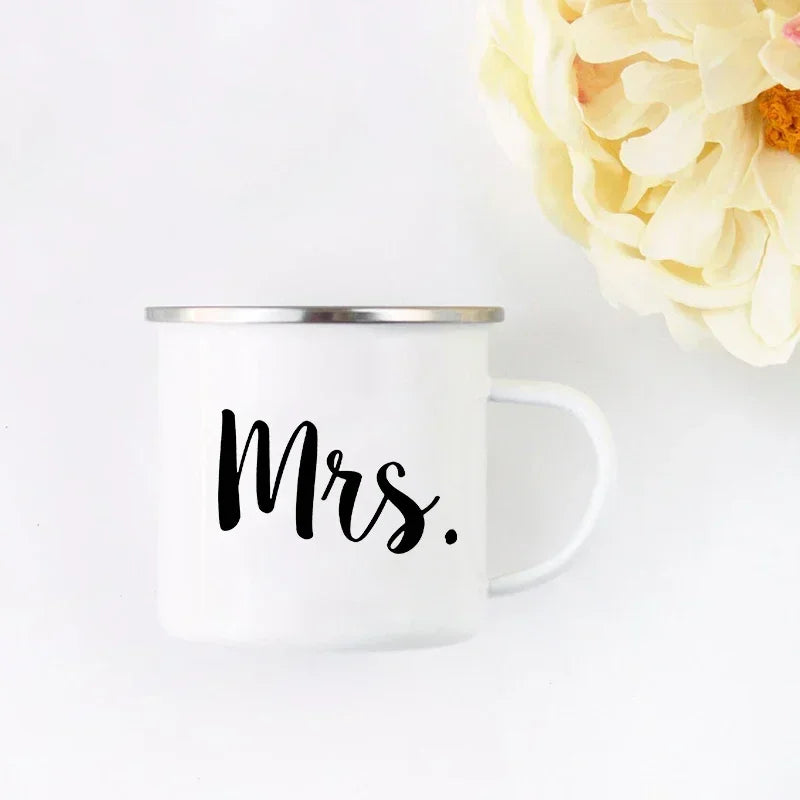 Husband and Wife Enamel Mug Mr and Mrs Mugs Cute Valentine's Day Gift His and Hers Lovers Camp Cup Gift for Couples