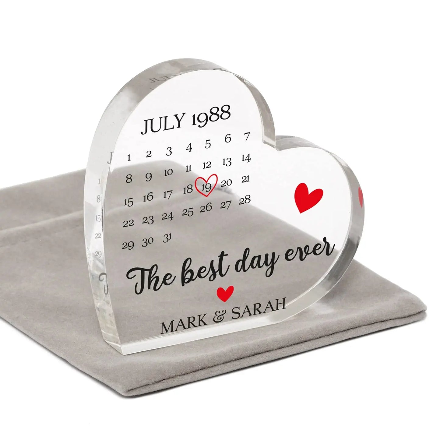 Calendar Couple Acrylic Heart Plaque