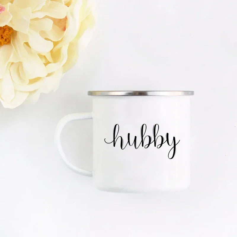 Husband and Wife Enamel Mug Mr and Mrs Mugs Cute Valentine's Day Gift His and Hers Lovers Camp Cup Gift for Couples