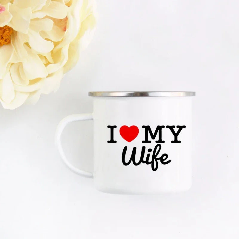 Husband and Wife Enamel Mug Mr and Mrs Mugs Cute Valentine's Day Gift His and Hers Lovers Camp Cup Gift for Couples