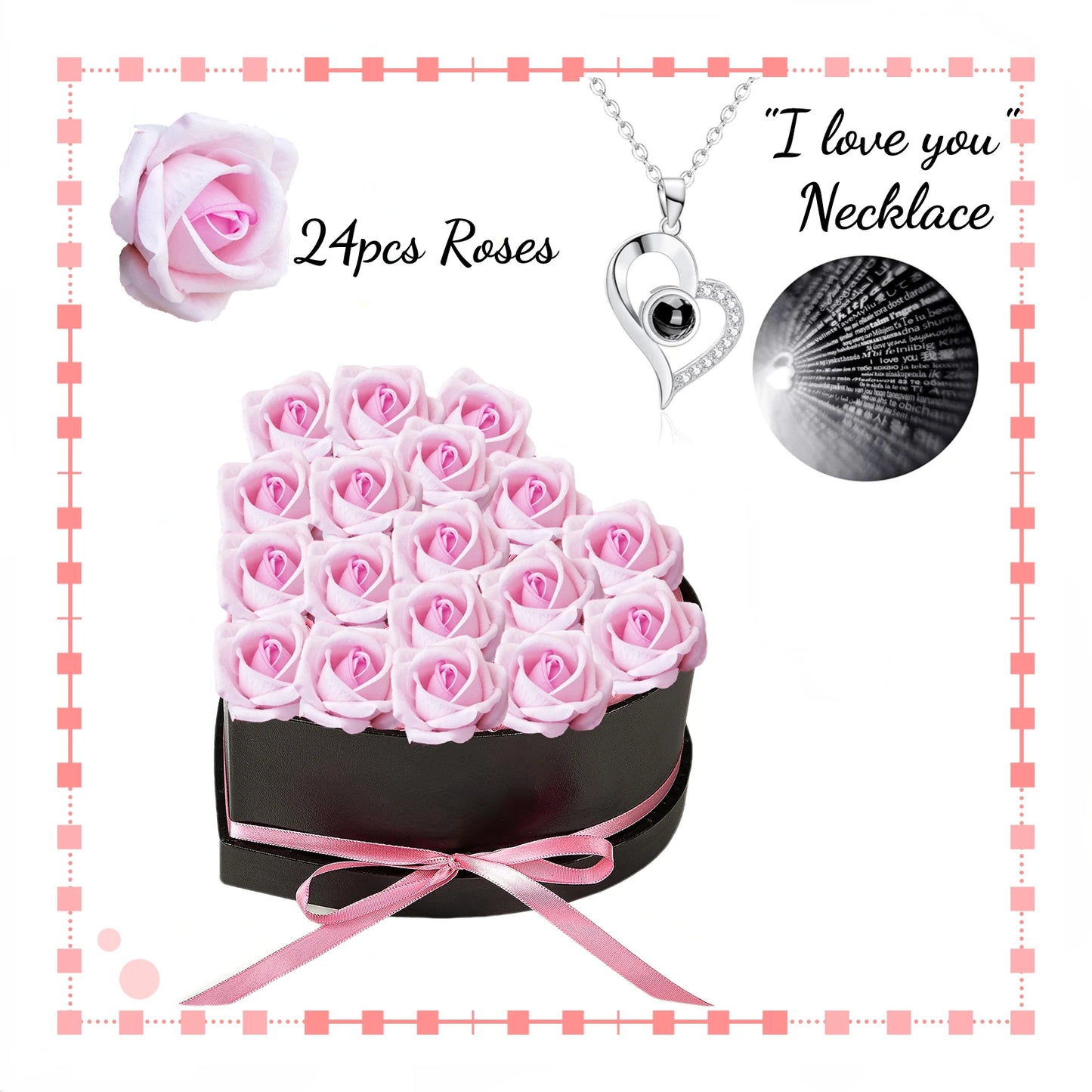 Heart-Shaped Rose Gift Box with Necklace