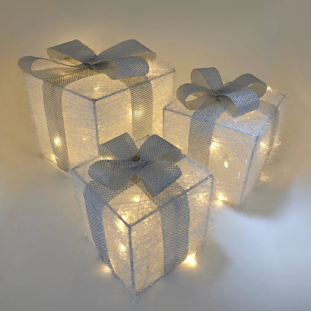 Set of 3 Lighted Christmas Gift Boxes - LED Decorations