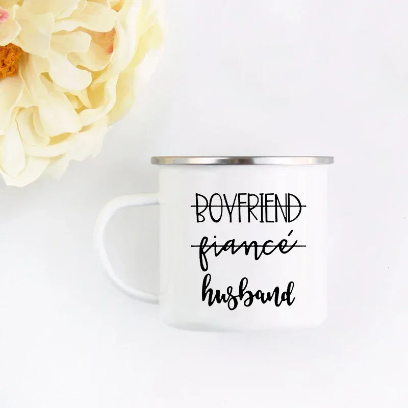 Husband and Wife Enamel Mug Mr and Mrs Mugs Cute Valentine's Day Gift His and Hers Lovers Camp Cup Gift for Couples