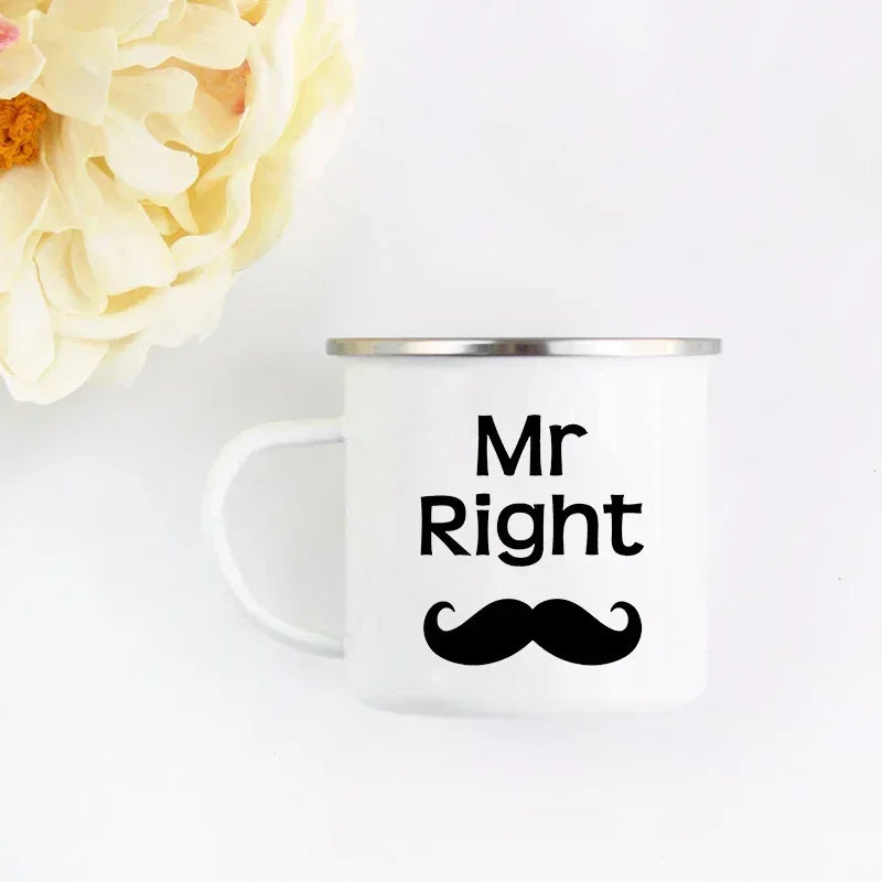 Husband and Wife Enamel Mug Mr and Mrs Mugs Cute Valentine's Day Gift His and Hers Lovers Camp Cup Gift for Couples