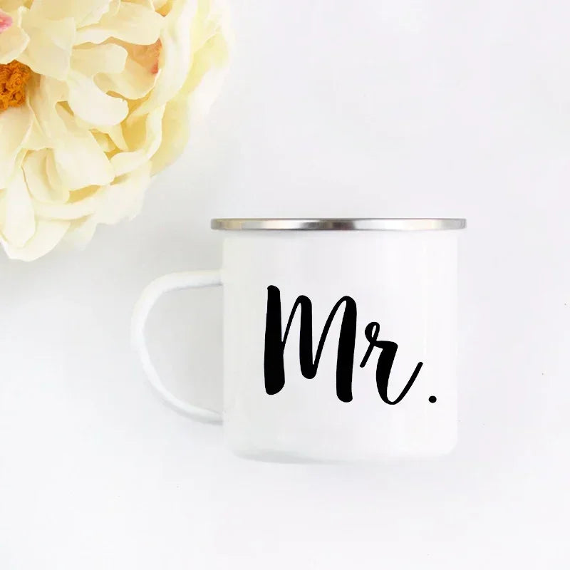 Husband and Wife Enamel Mug Mr and Mrs Mugs Cute Valentine's Day Gift His and Hers Lovers Camp Cup Gift for Couples