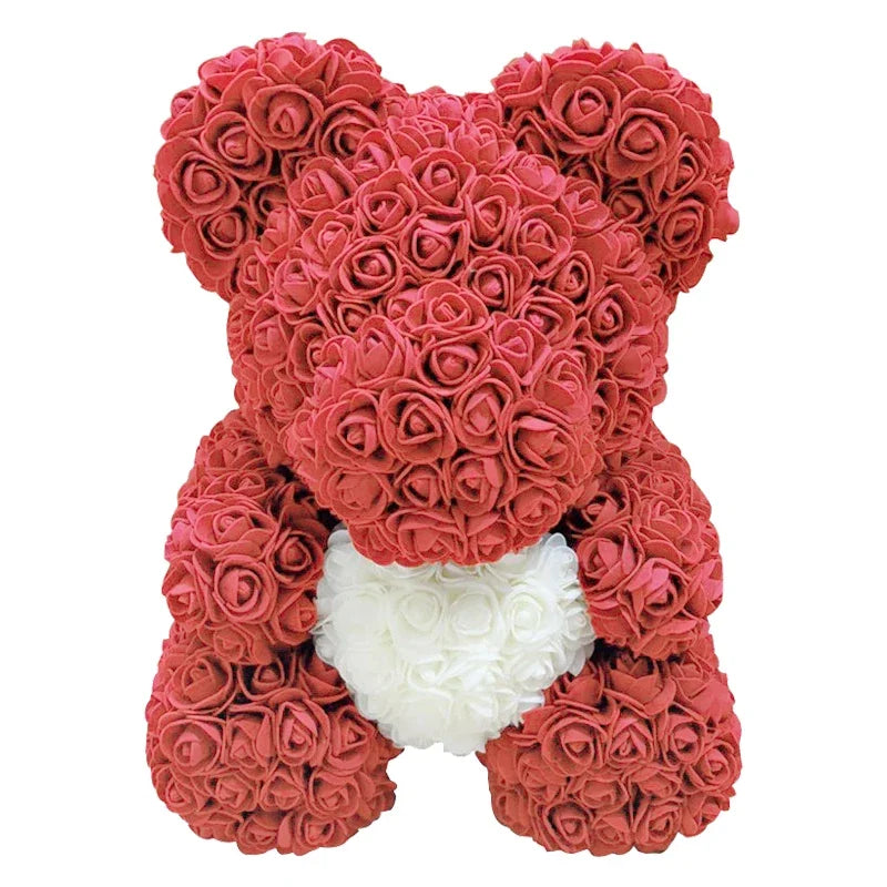 40cm PE Rose Teddy Bear – Artificial Flower Gift