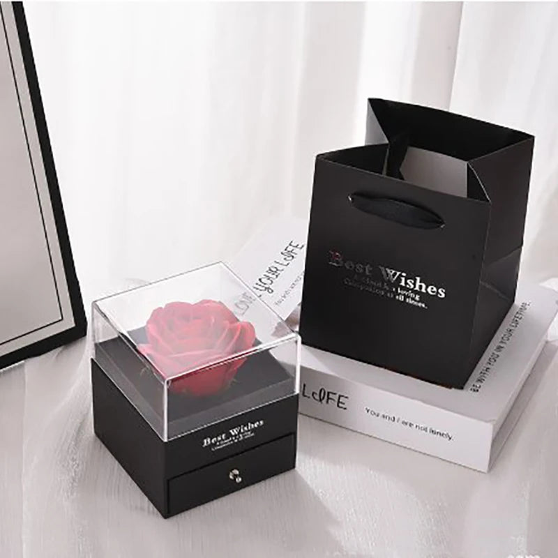 Valentine’s Sparkling Heart Necklace & Luxurious Rose Gift Box