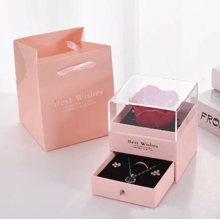 Valentine’s Sparkling Heart Necklace & Luxurious Rose Gift Box