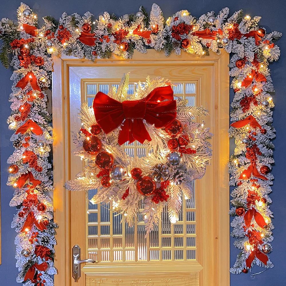 Christmas Wreath Rattan Set with Red Bow