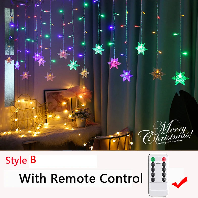 3.2M LED Christmas Curtain String Lights - Stars, Deer & Bells