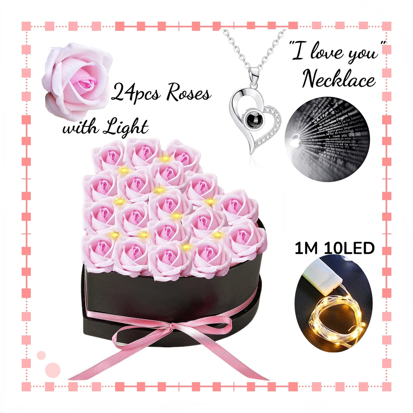 Heart-Shaped Rose Gift Box with Necklace