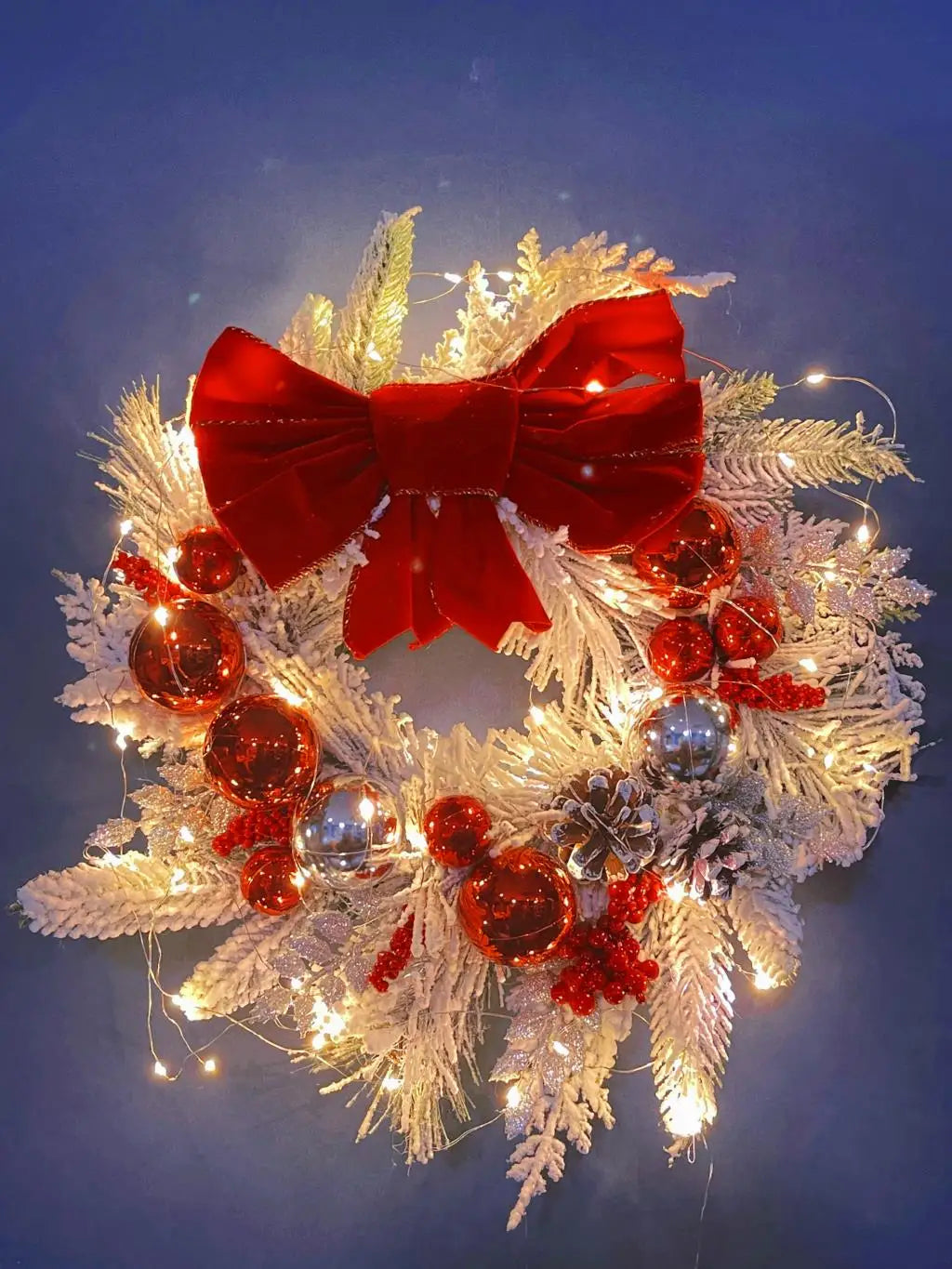 Christmas Wreath Rattan Set with Red Bow