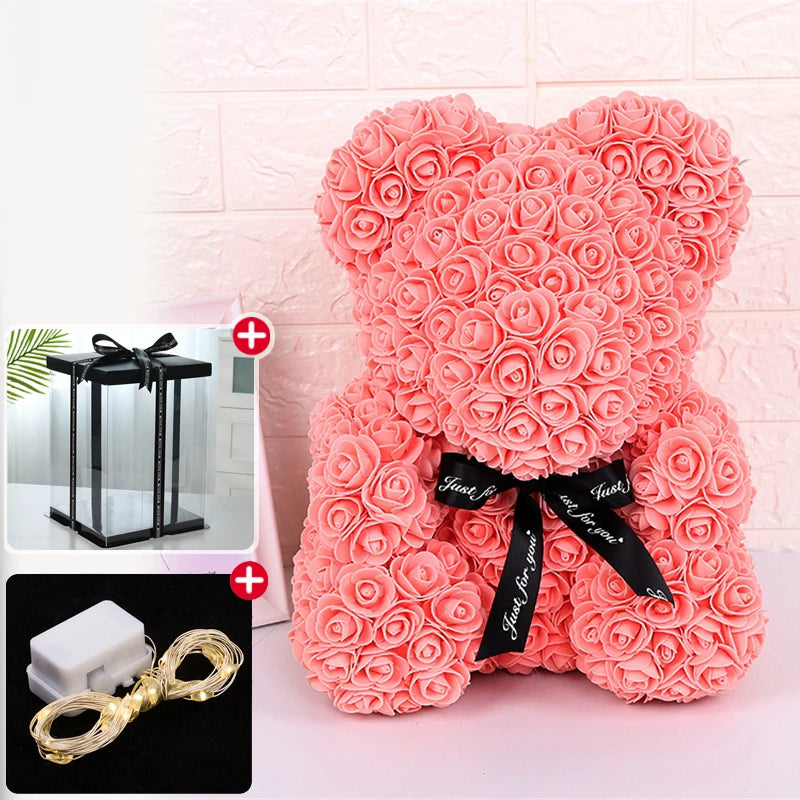 Valentine’s Day Rose Bear with Lights & Gift Box