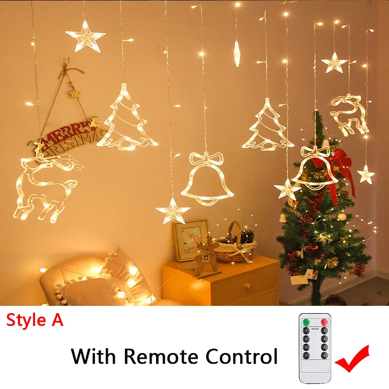 3.2M LED Christmas Curtain String Lights - Stars, Deer & Bells