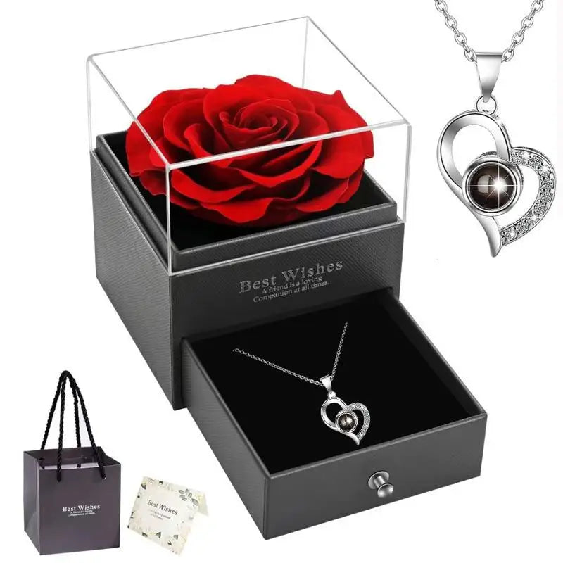 Red Rose Heart Necklace & Gift Box