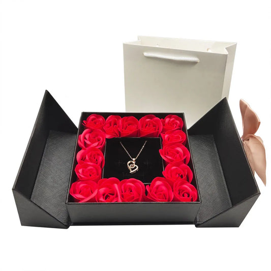 Eternal Rose Gift Box with 100 Languages “I Love You” Necklace