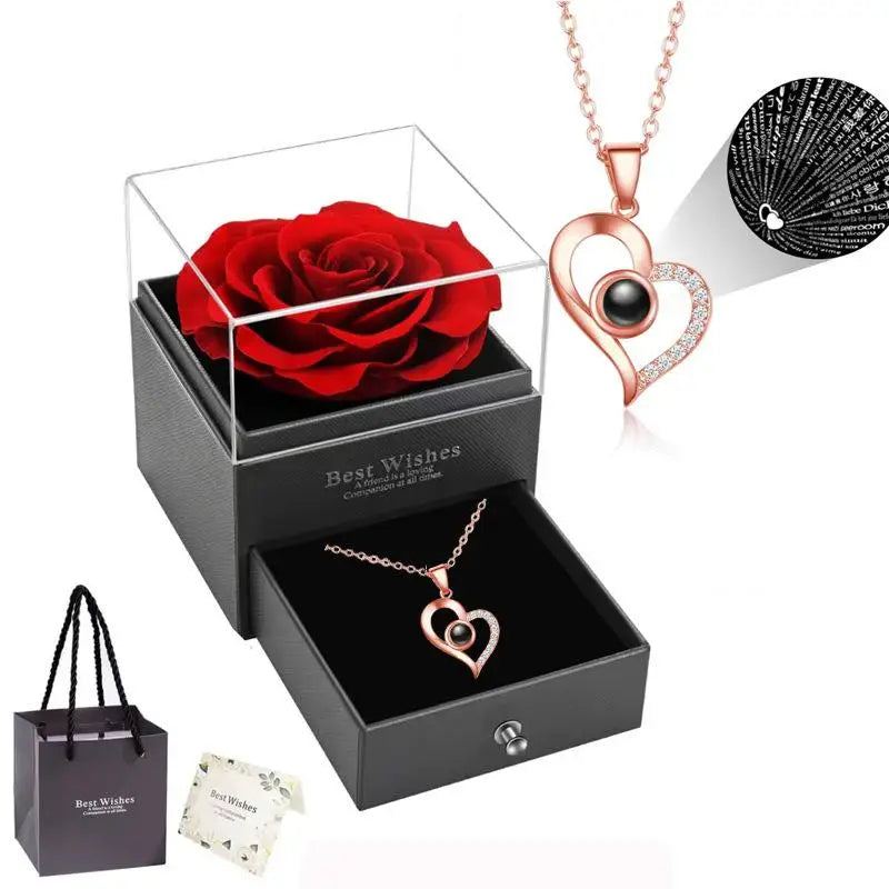 Red Rose Heart Necklace & Gift Box