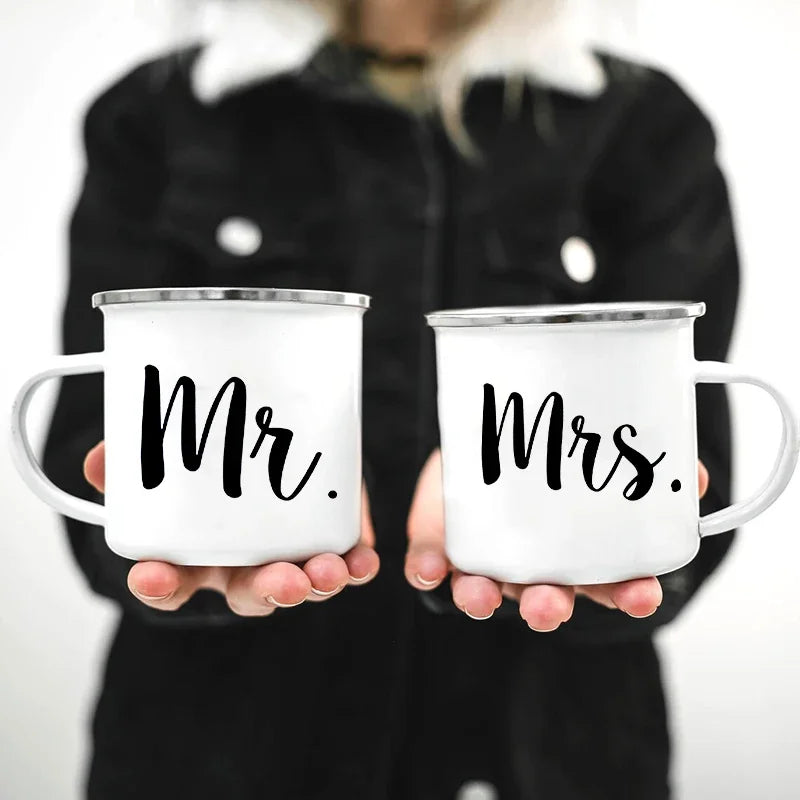 Husband and Wife Enamel Mug Mr and Mrs Mugs Cute Valentine's Day Gift His and Hers Lovers Camp Cup Gift for Couples